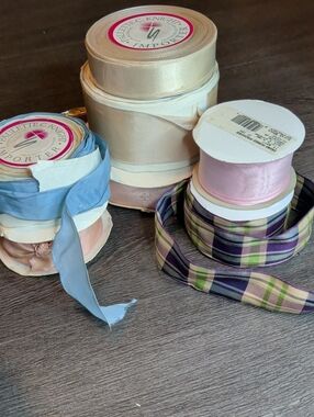 Vintage Fine Imported Ribbon France Craft Sewing Pastels Plaid Lot 7